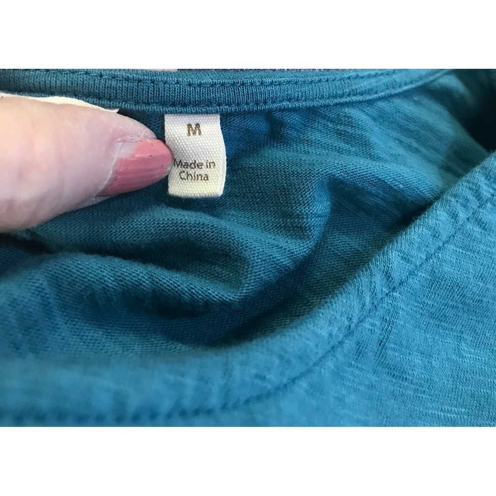 Soft Surroundings Teal Blue Slub Cotton Midi Dress Wooden Buttons Womens Medium - Picture 2 of 7